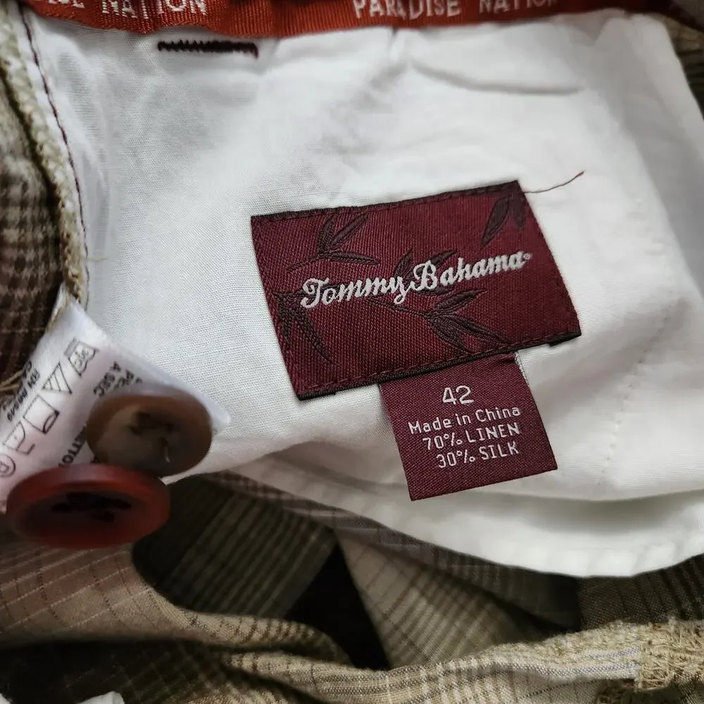 NWT Tommy Bahama Balken Plaid Brown Shorts Linen Silk Blend Size 42